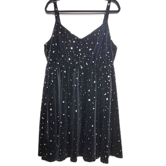 NWT Torrid 1 Black Stargazer Mini Velvet Foil Print Sleeveless Dress 1X 14 16 - Picture 7 of 13